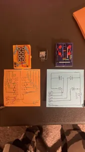 Breadboard circuits and hand-drawn wiring diagrams.