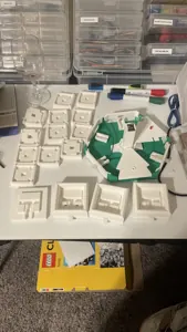Printed parts laid out for assembly.