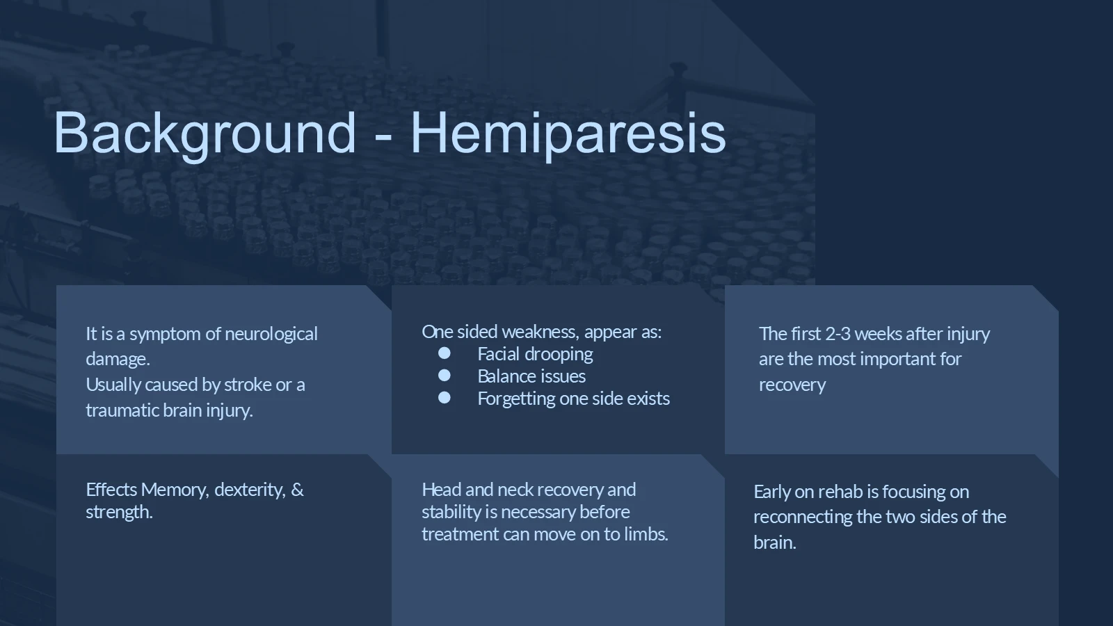 Original project background slide on neurological injury and rehabilitation