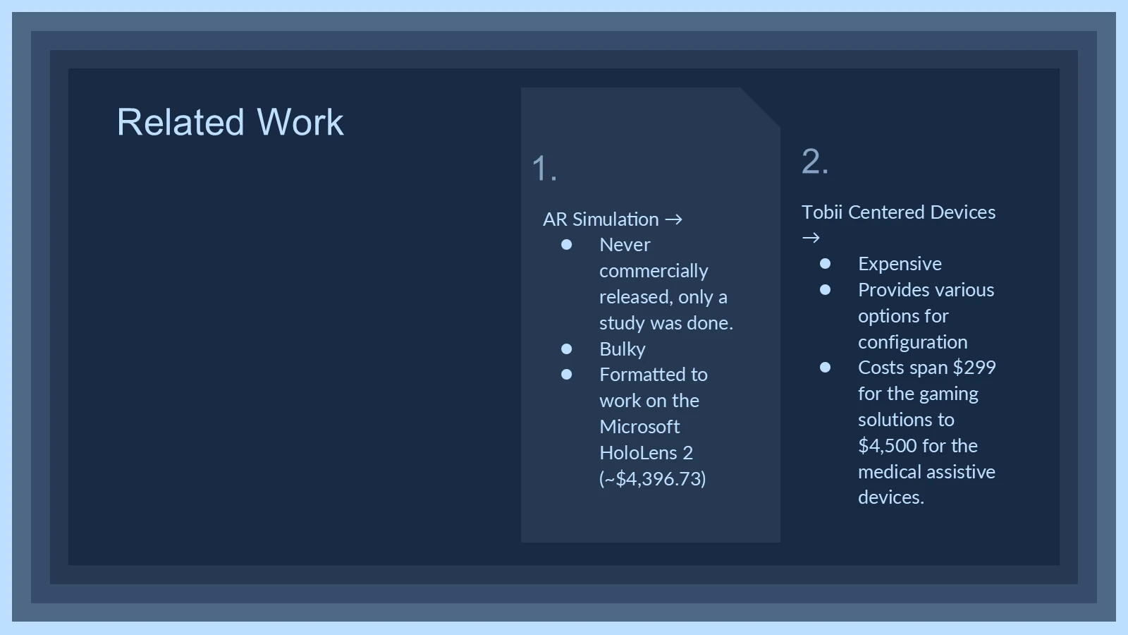 Original related work slide comparing AR and Tobii-based devices