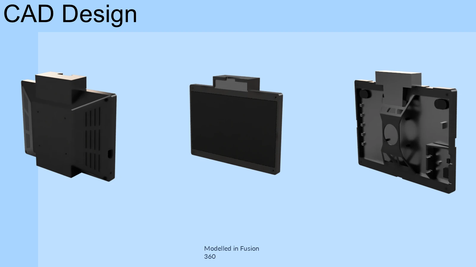 Three CAD views of the complete device and its internal components