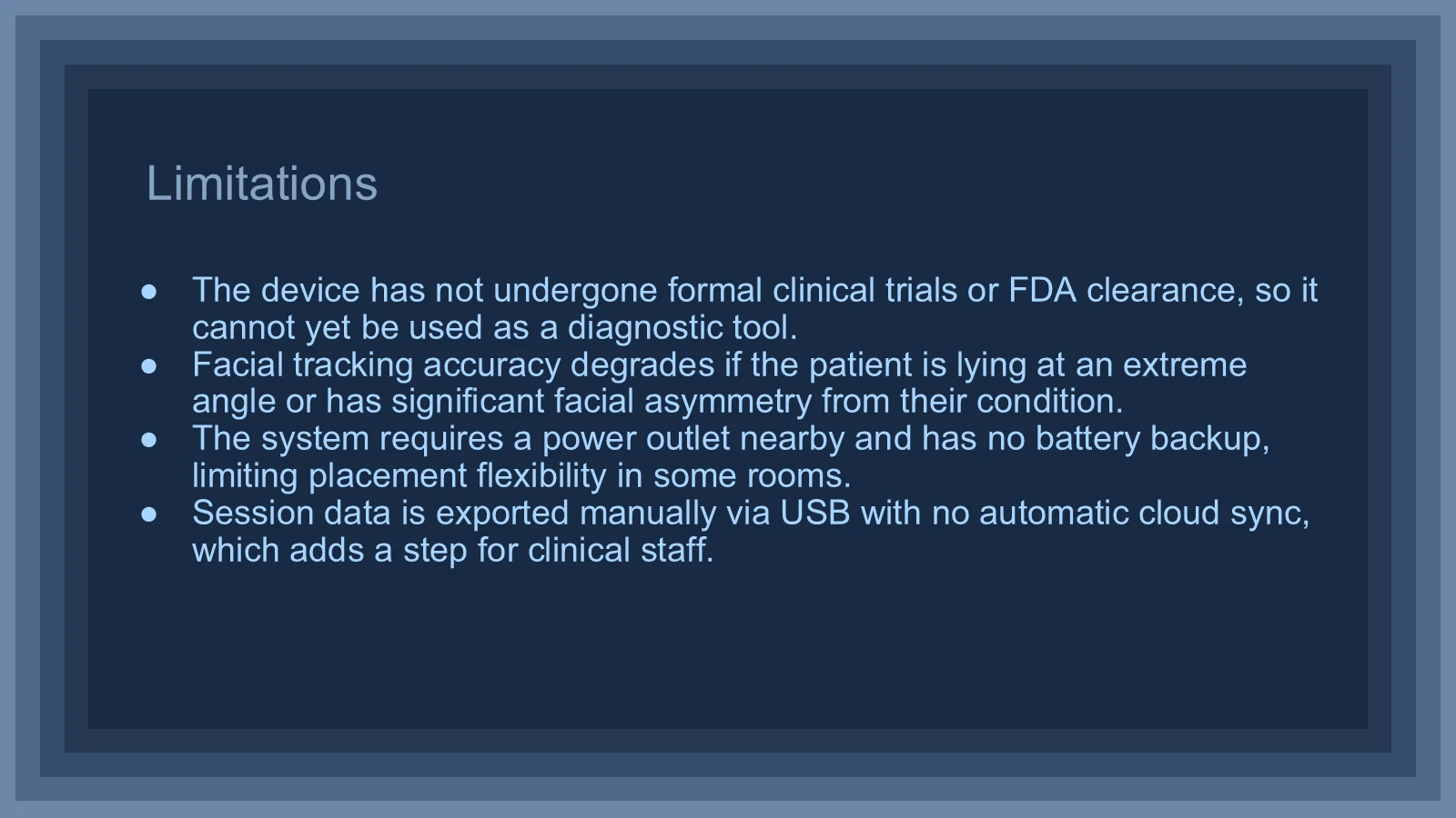 Original prototype limitations and clinical validation status at presentation time