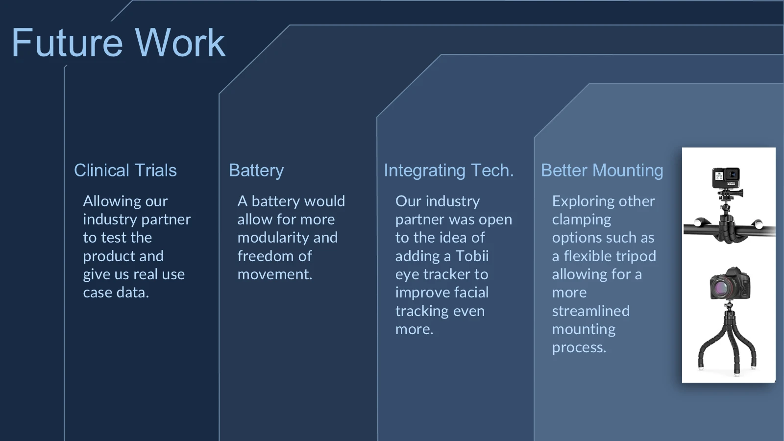 Proposed future work: clinical trials, battery, eye tracker, and mounting improvements